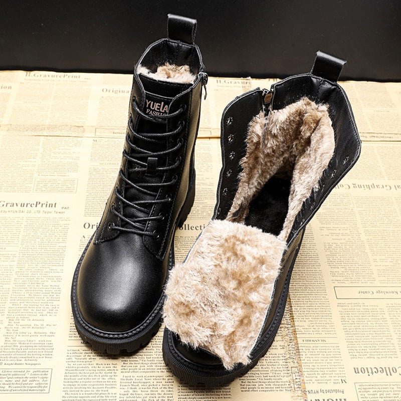 Helena | Black Leather Fur-Lined Insulated Boots