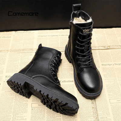 Helena | Black Leather Fur-Lined Insulated Boots