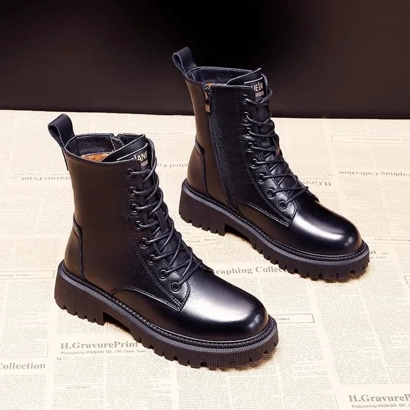 Helena | Black Leather Fur-Lined Insulated Boots