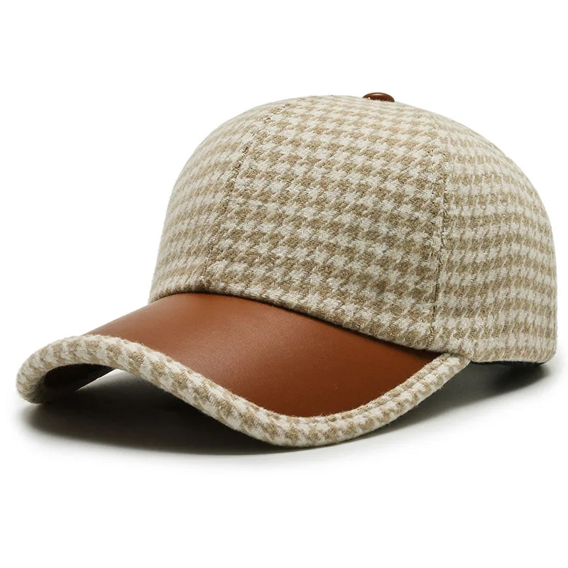 Vanja | Houndstooth Leather Cap