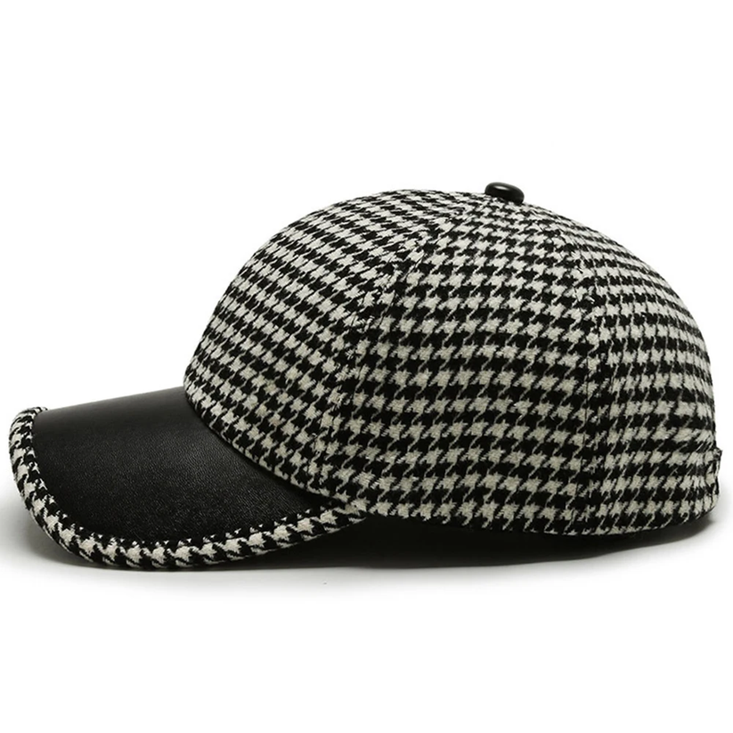 Vanja | Houndstooth Leather Cap