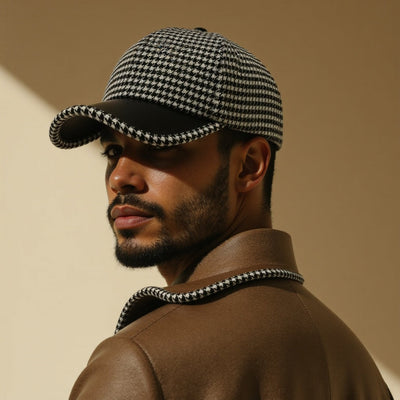 Vanja | Houndstooth Leather Cap